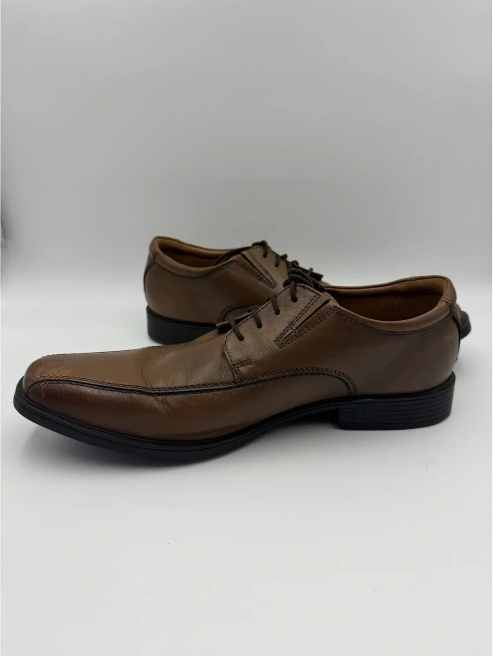 Clarks Rounded Toe Lace Up Leather Heeled Shoes Brown Oxford Mens 10.5